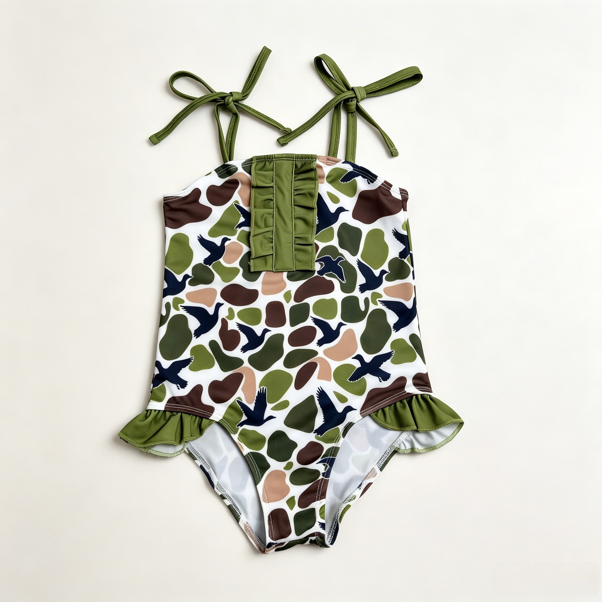 S0744 Camo green duck print girl sleeveless swimsuit