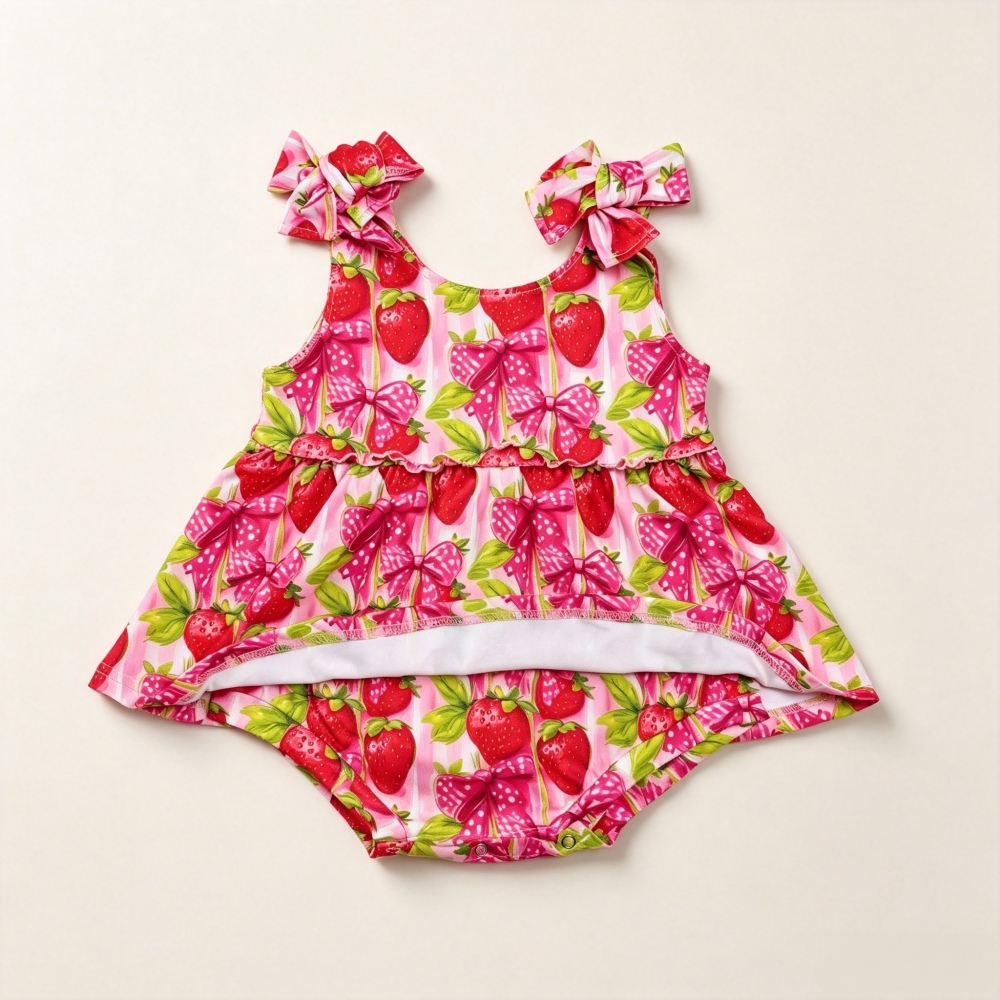SR4134 RTS Girl Strawberry bows sleeveless girl romper