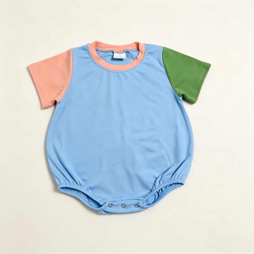 SR4268 Baby Blue Orange green short sleeve Rompers