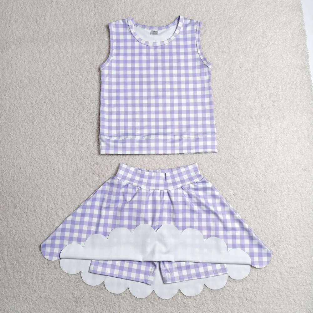 GSD4067 RTS purple plaid print active girl yoga skirt dress