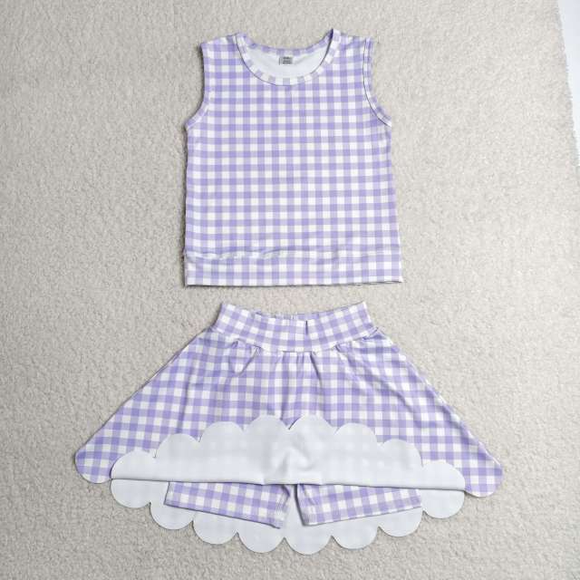 GSD4067 RTS purple plaid print active girl yoga skirt dress