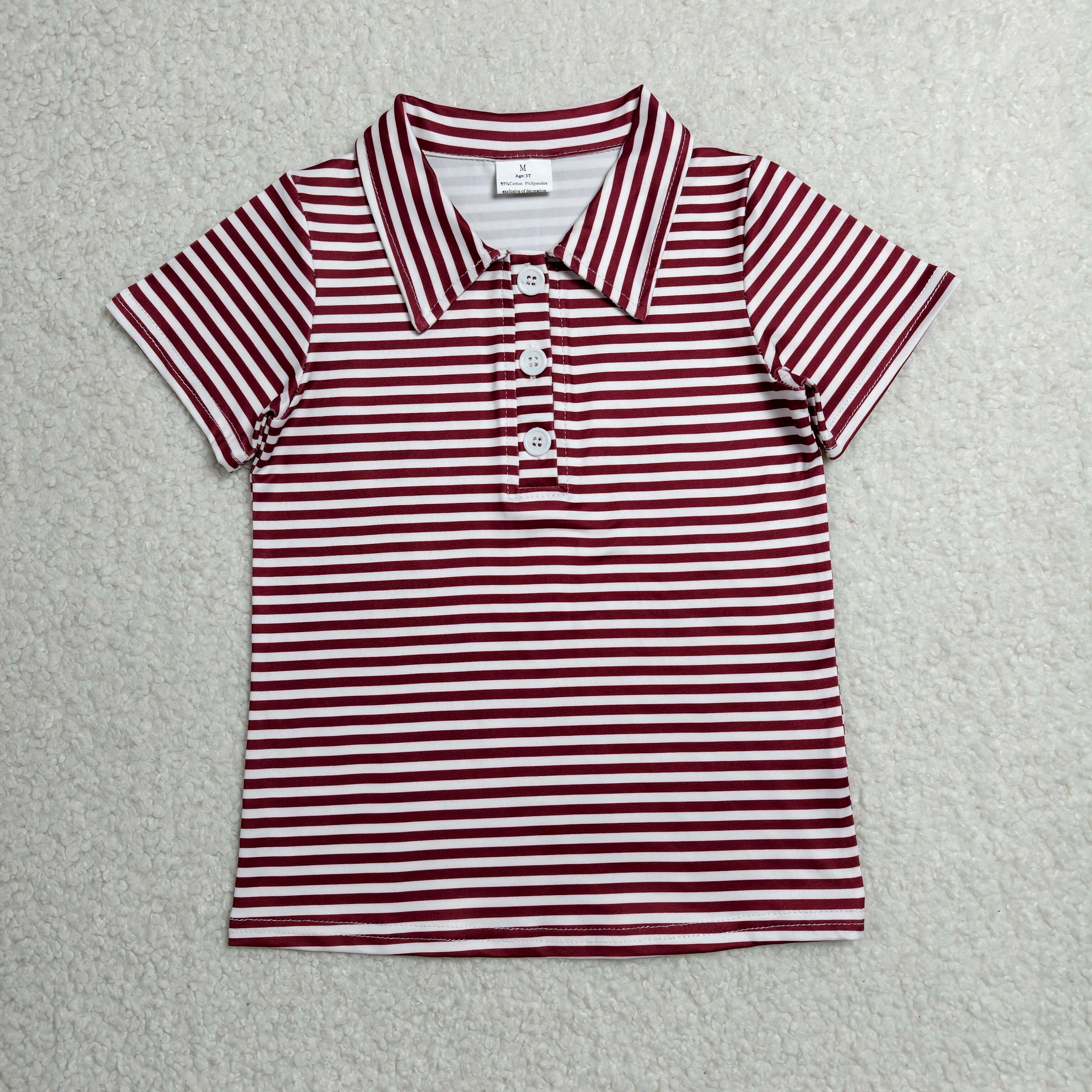 BT1833  RTS Red stripe  print short sleeve boy t-shirt