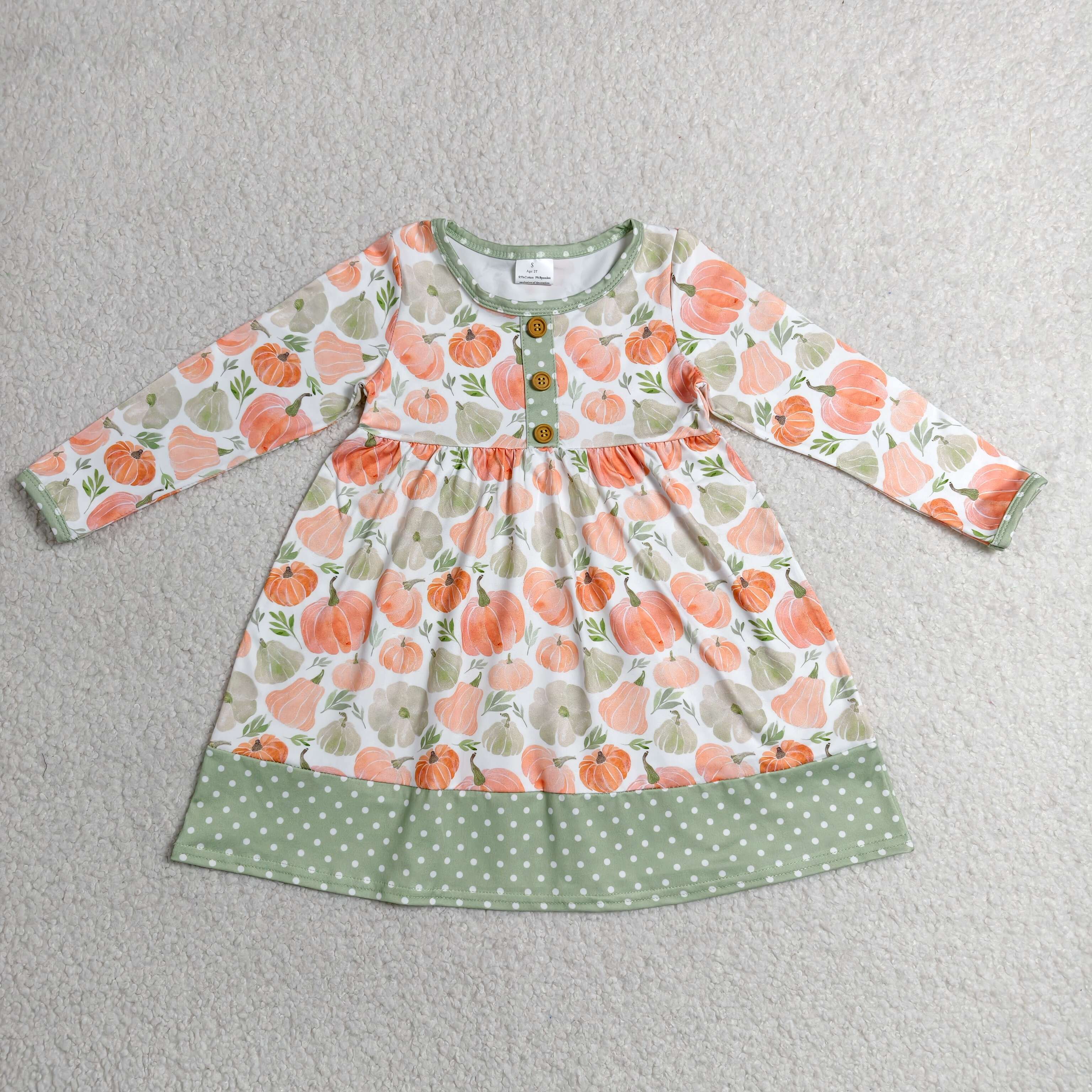 GLD1626 RTS Orange pumpkin leaves  girl fall long sleeve dress