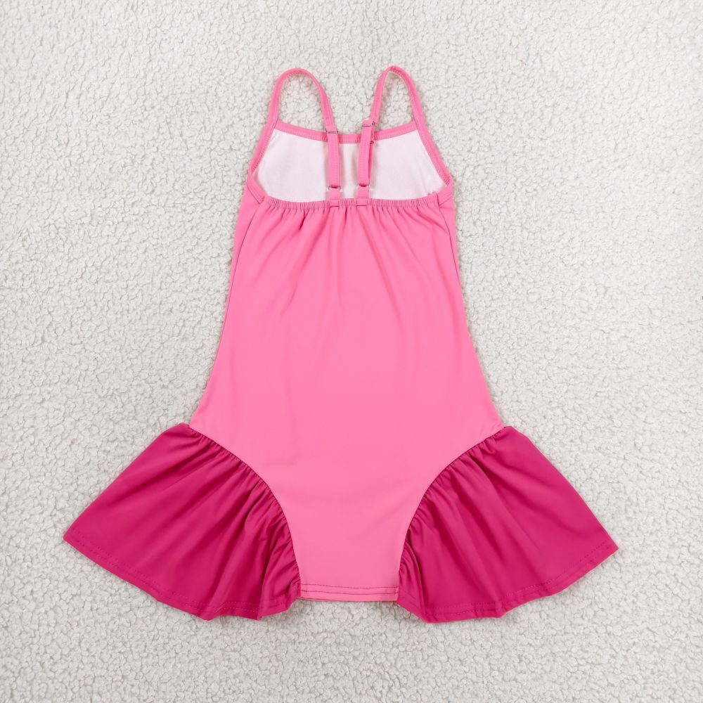 GSD3688 RTS pink solid print active girl yoga athletic dress