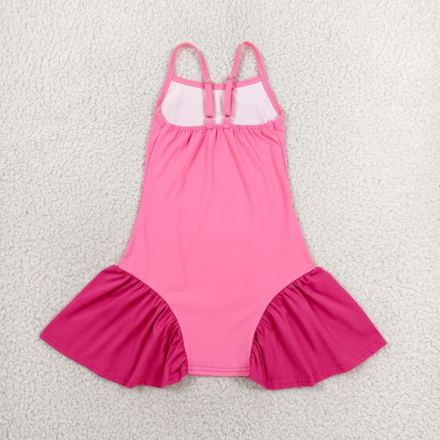 GSD3688 RTS pink solid print active girl yoga athletic dress
