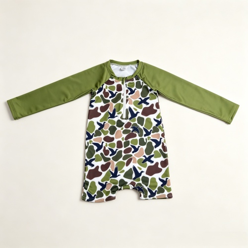S0748 camo green duck print boy long sleeve swimsuit