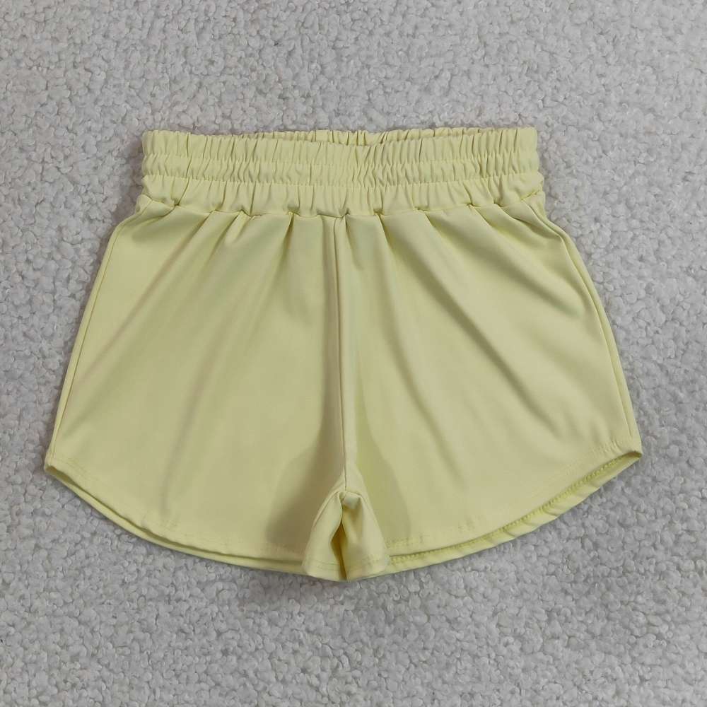 SS0899   Light Yellow solid Print girl summer athletic yoga shorts