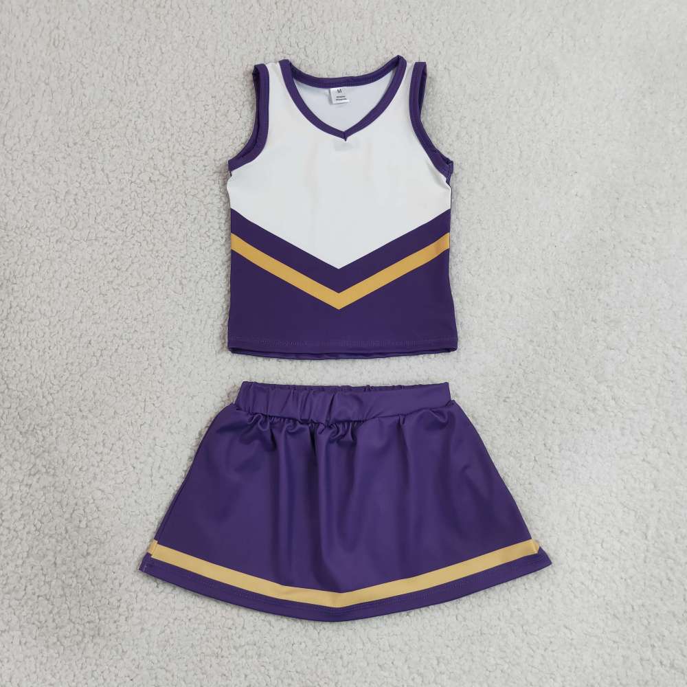 GSD4193 Purple yellow cheer team print active girl yoga skirt dress