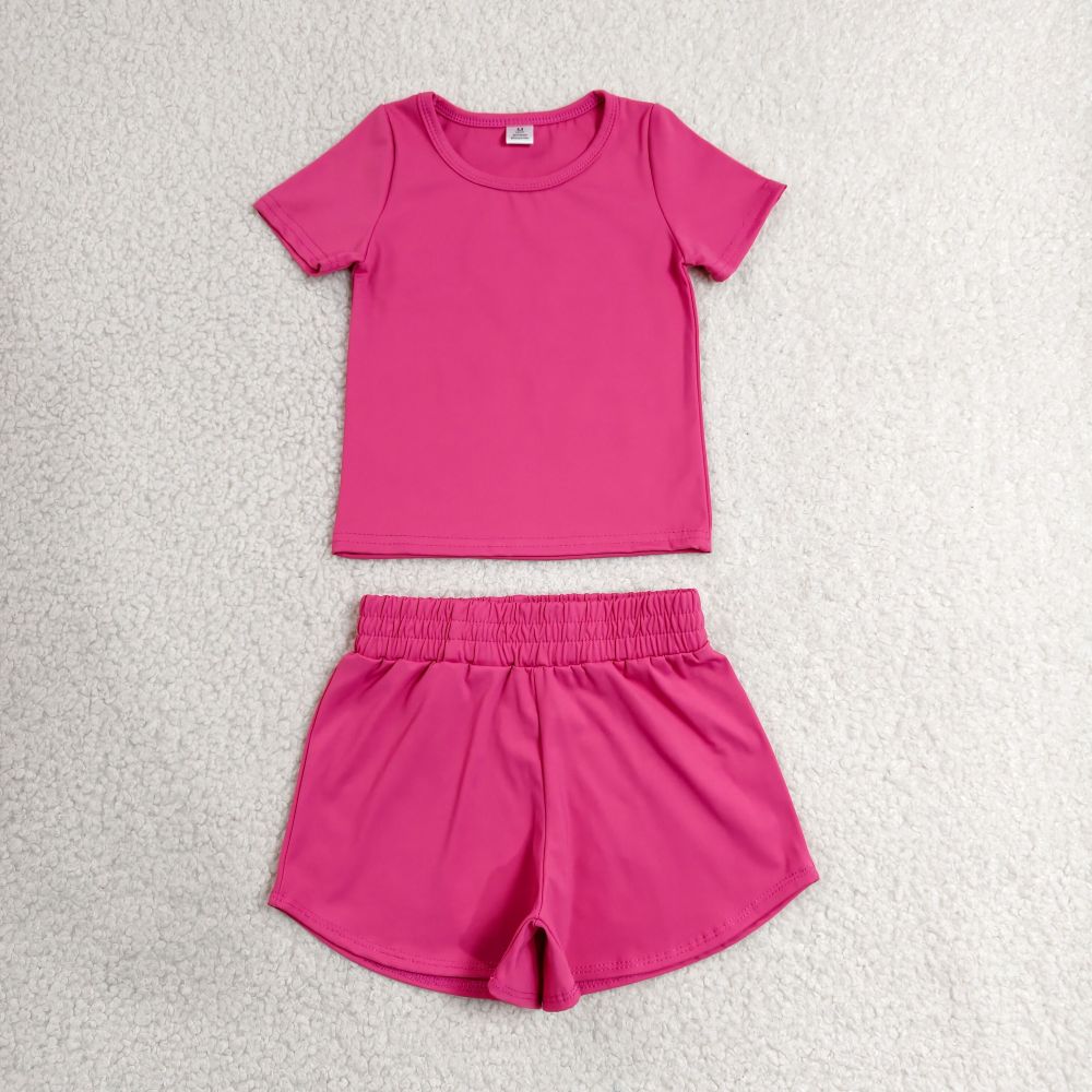 GSSO37  hot pink Print Short sleeve girl  summer athletic outfits
