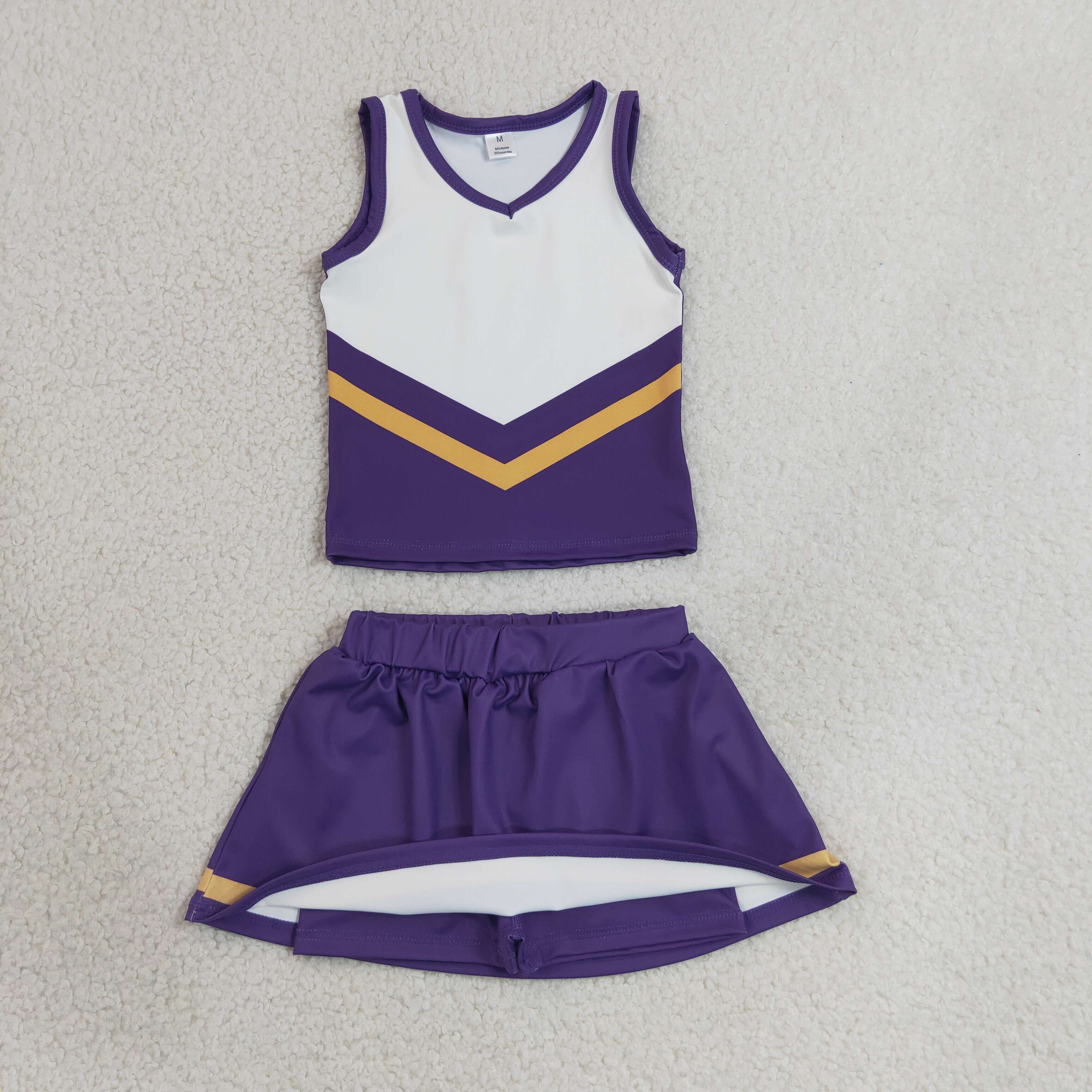 GSD4193 Purple yellow cheer team print active girl yoga skirt dress