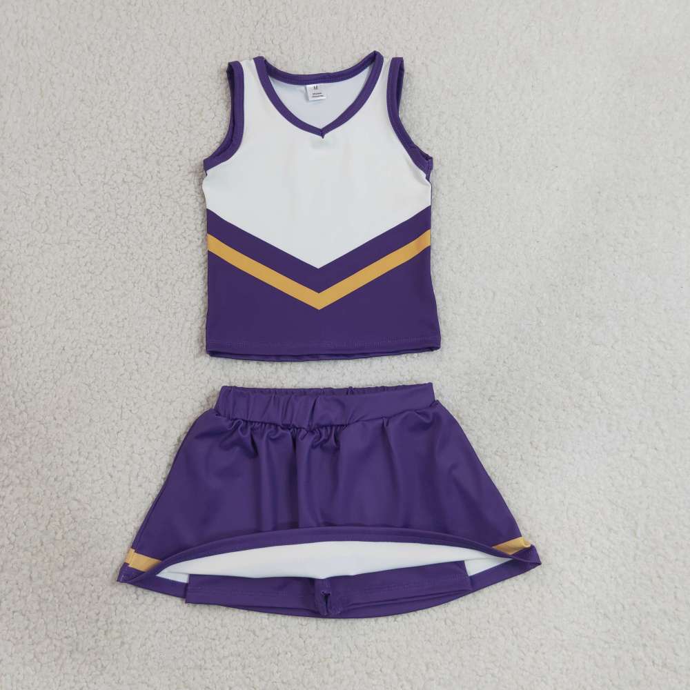 GSD4193 Purple yellow cheer team print active girl yoga skirt dress