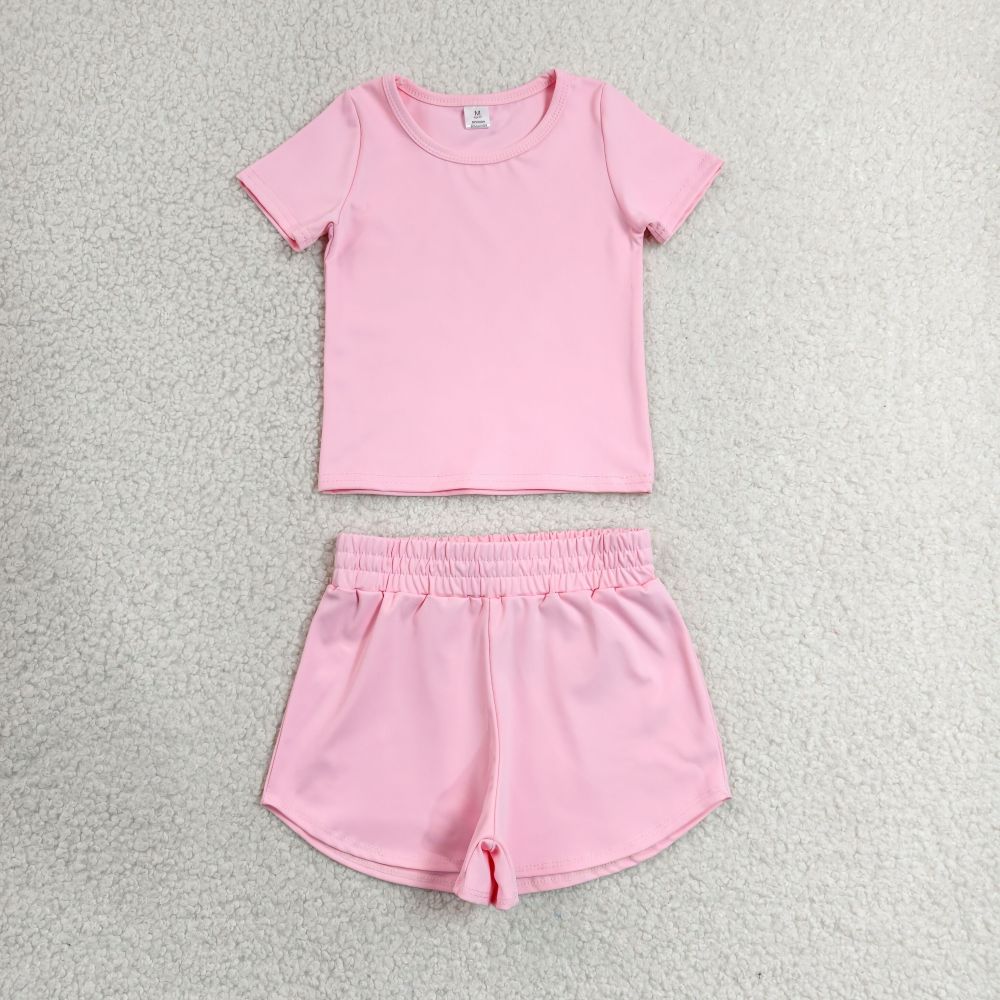 GSSO3761  light pink Print Short sleeve girl  summer athletic outfits