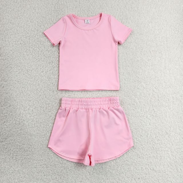 GSSO3761  light pink Print Short sleeve girl  summer athletic outfits
