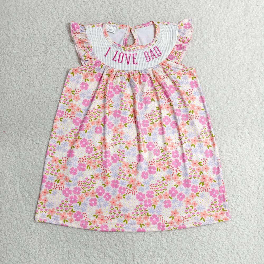 GSD3986 RTS I Love dad flowers smock girl shorts dress