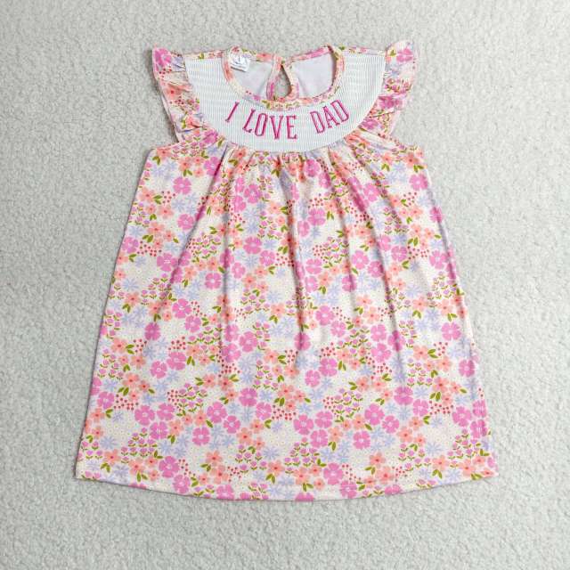 GSD3986 RTS I Love dad flowers smock girl shorts dress