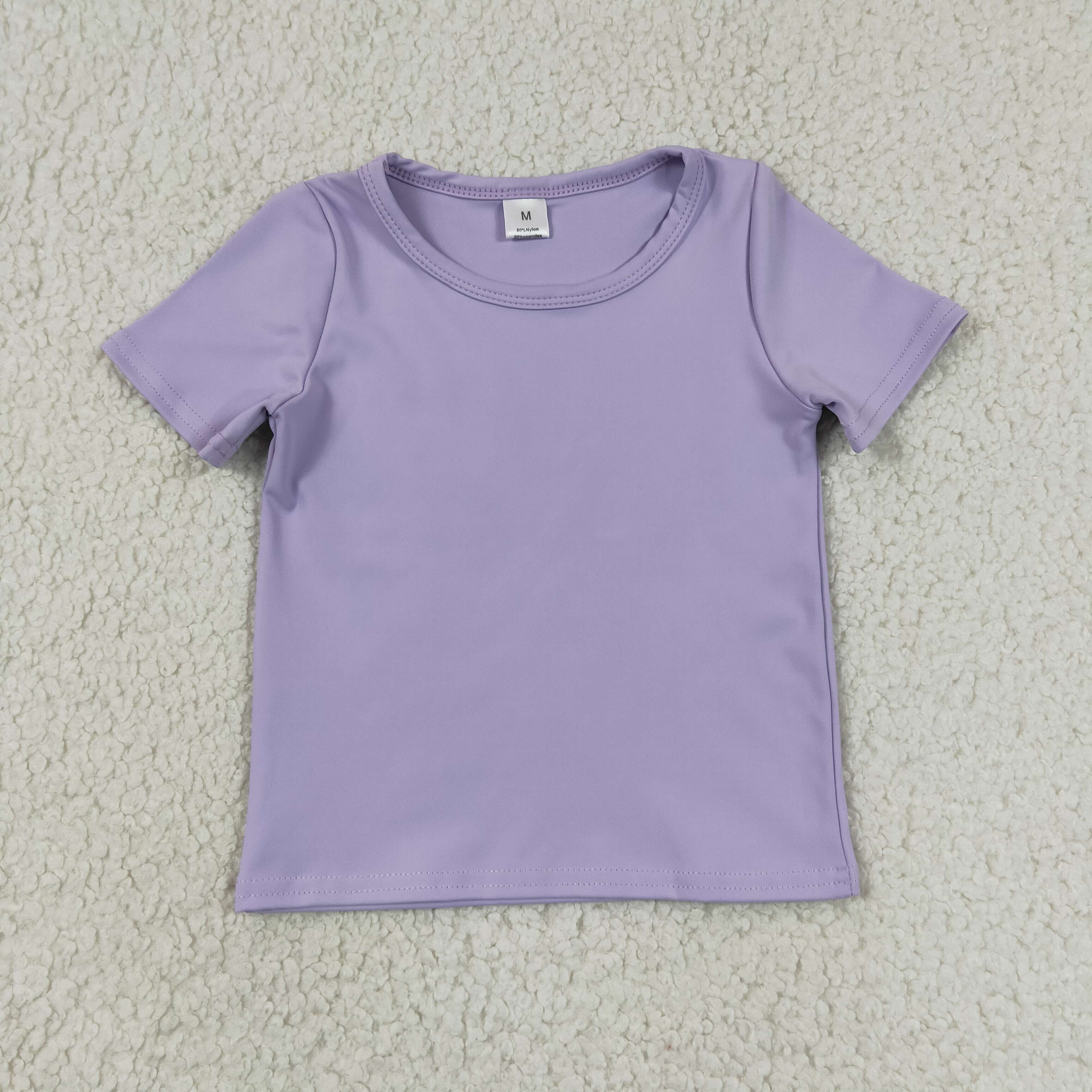 GT1628 Light Purple solid Print girl short sleeve athletic yoga top