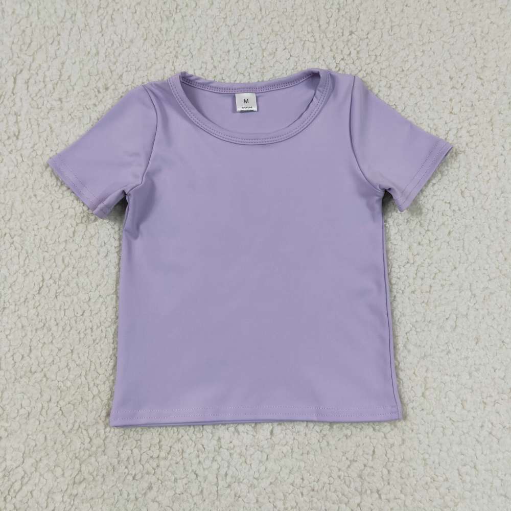 GT1628 Light Purple solid Print girl short sleeve athletic yoga top