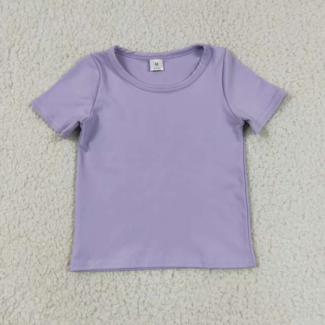 GT1628 Light Purple solid Print girl short sleeve athletic yoga top