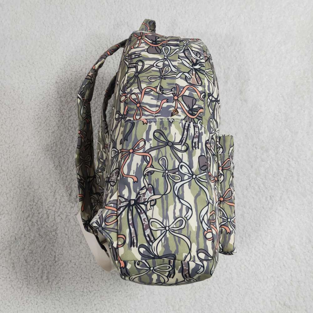 BA0394 camo green bows print kids backpack