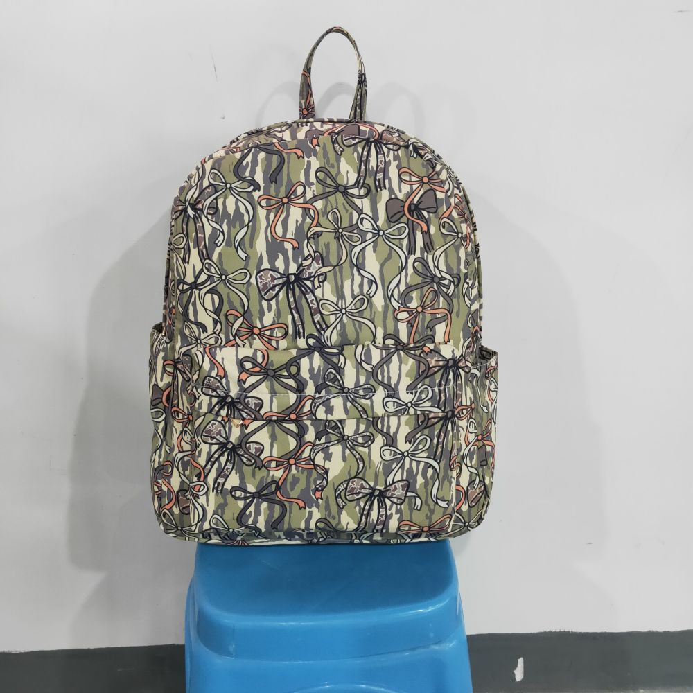 BA0394 camo green bows print kids backpack