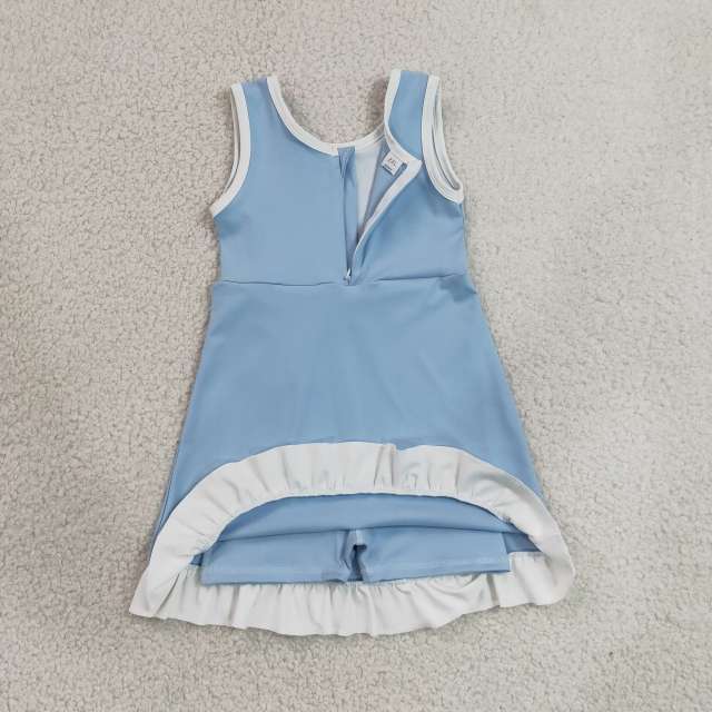 GSD4124  RTS Blue white with blue solid active girl yoga dress