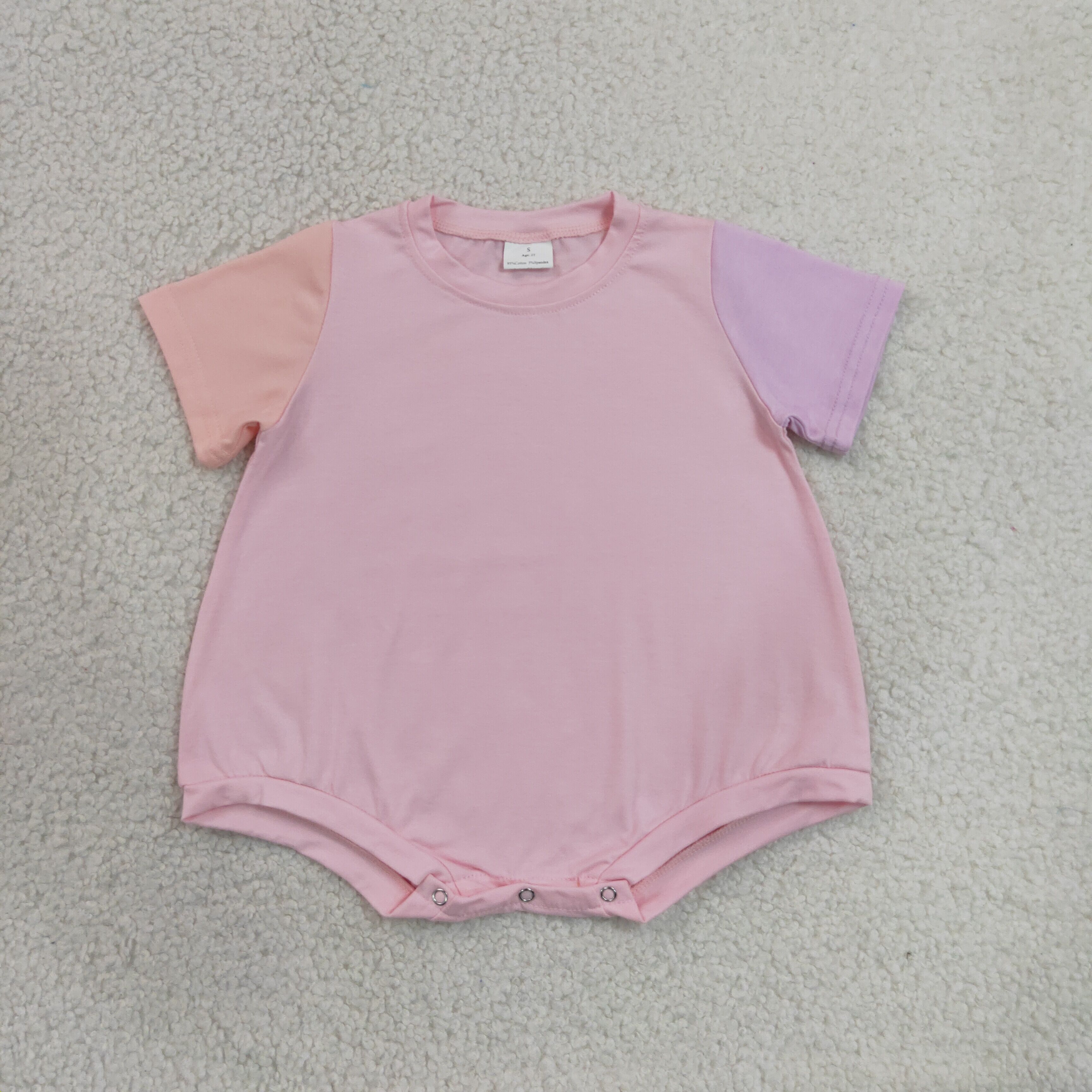 SR4156  Baby pink purple solid patchwork short sleeve Rompers