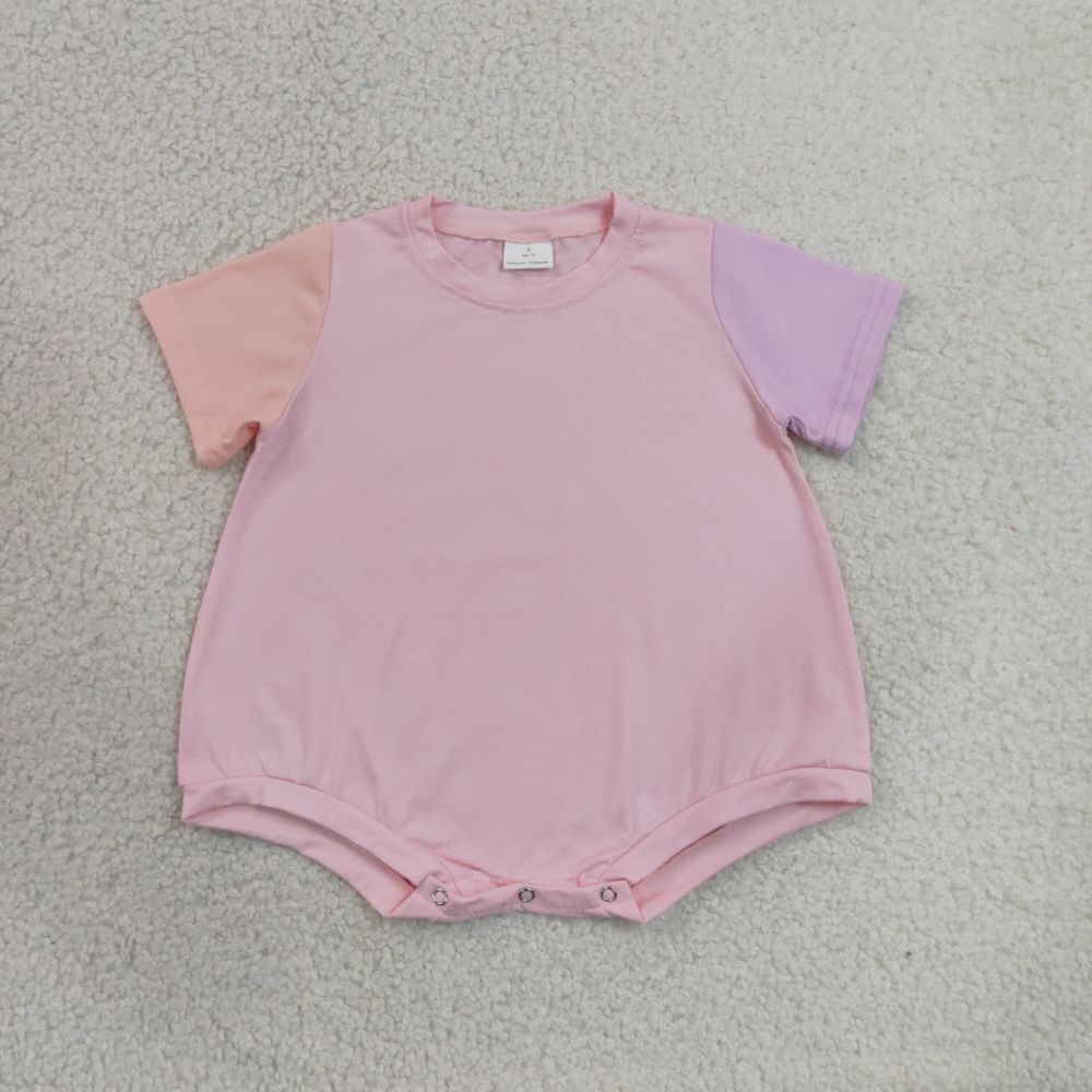 SR4156  Baby pink purple solid patchwork short sleeve Rompers
