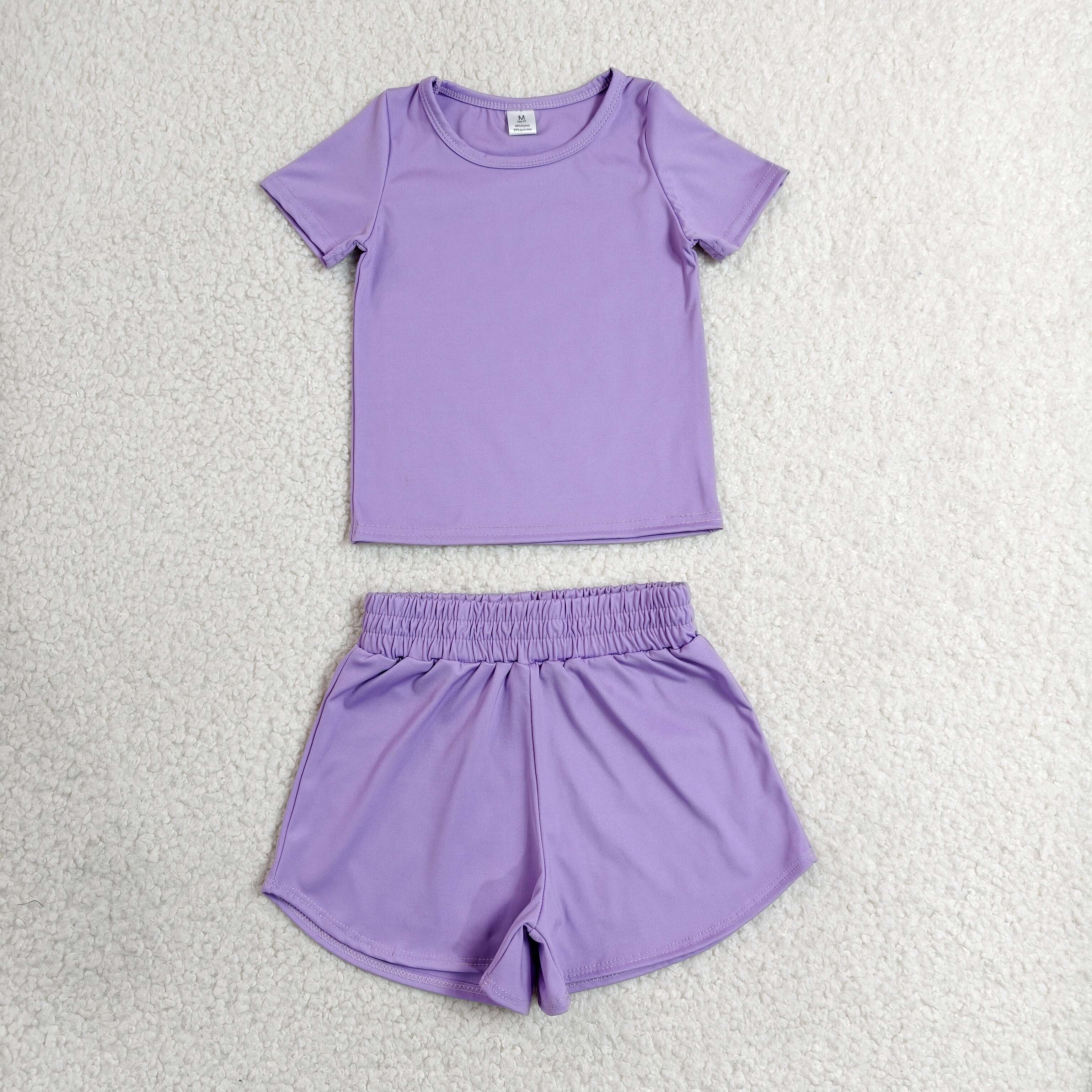 GSSO3759  purple Print Short sleeve girl  summer athletic outfits