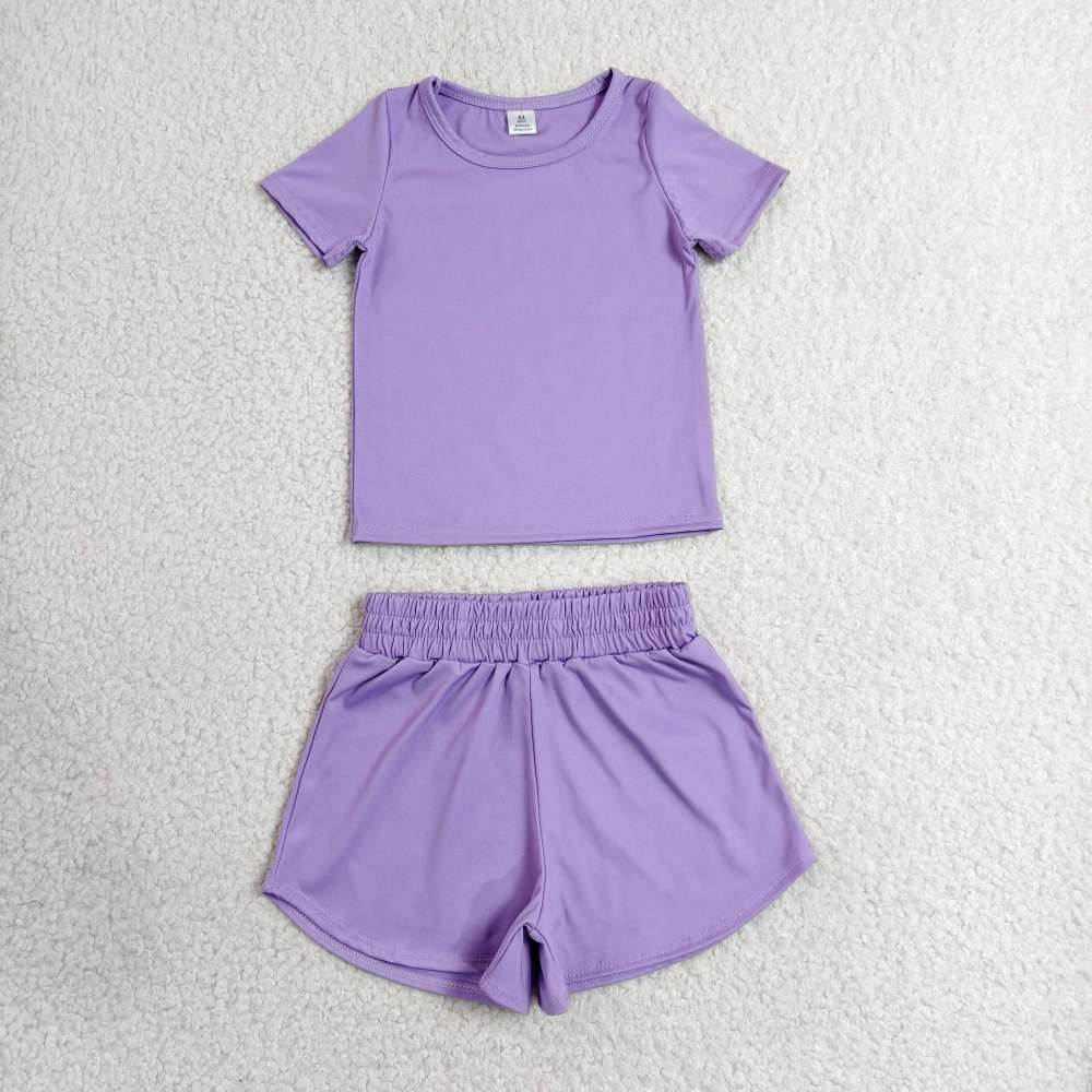GSSO3759  purple Print Short sleeve girl  summer athletic outfits