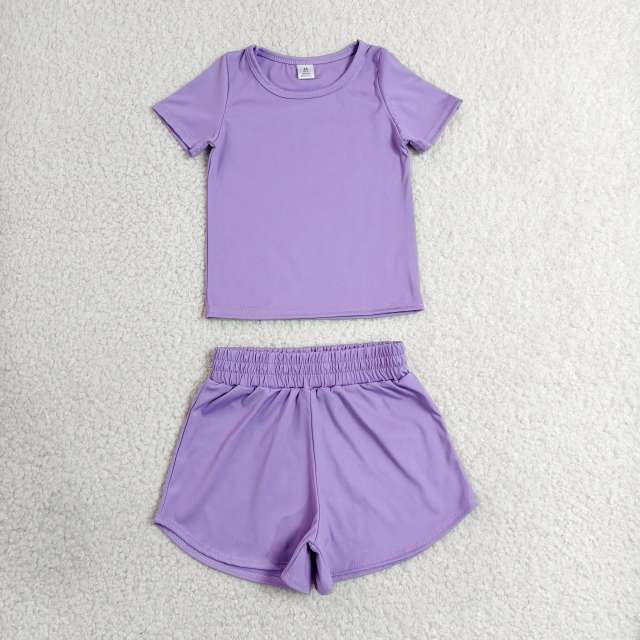 GSSO3759  purple Print Short sleeve girl  summer athletic outfits