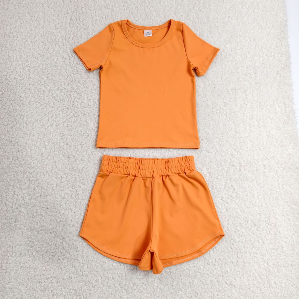 GSSO3766  Orange Print Short sleeve girl  summer athletic outfits