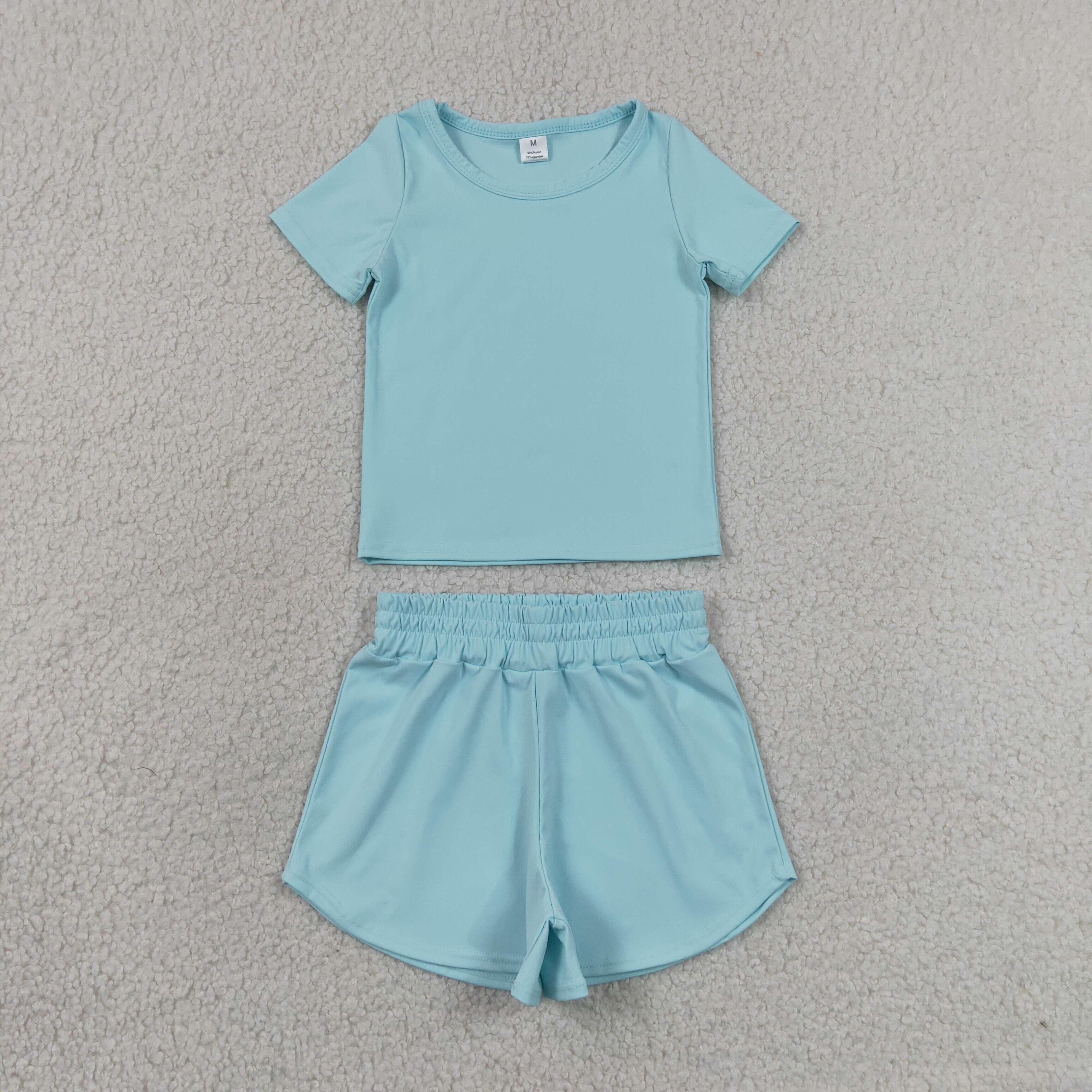 GSSO3762 light Blue Print Short sleeve girl  summer athletic outfits