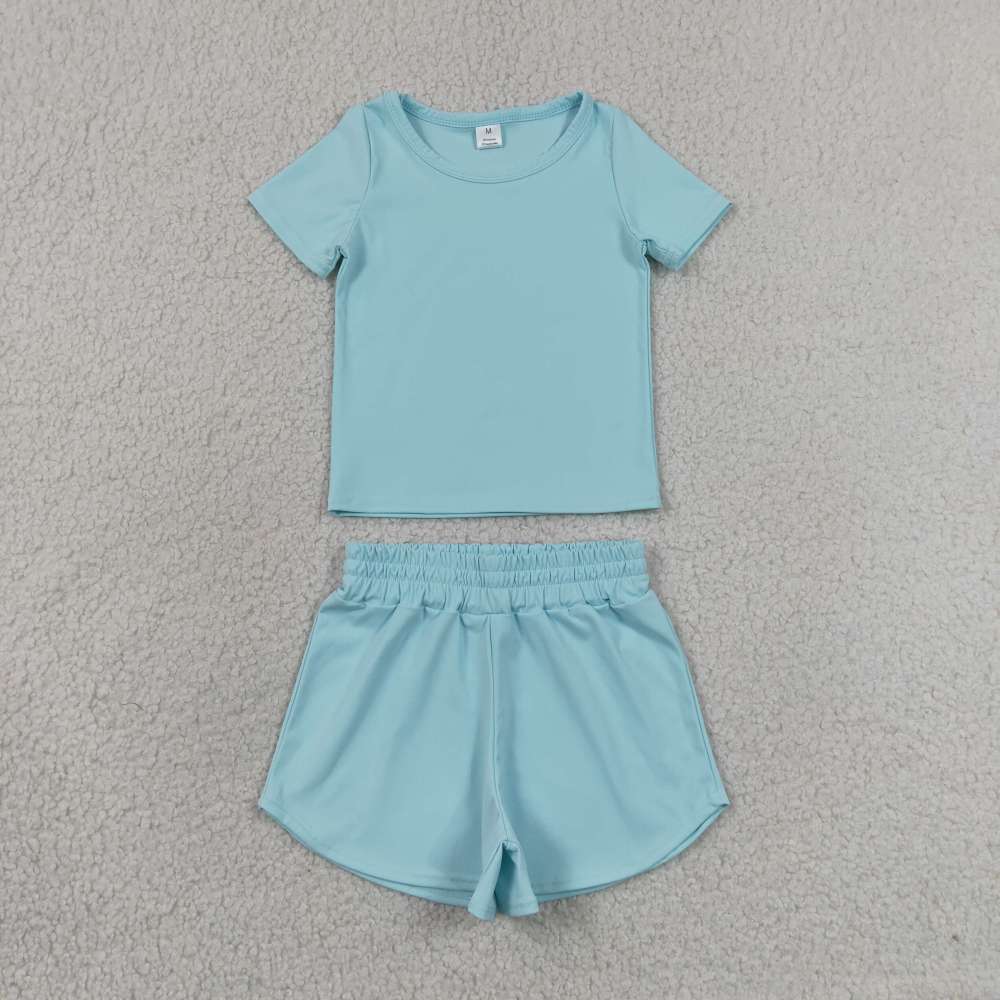 GSSO3762 light Blue Print Short sleeve girl  summer athletic outfits