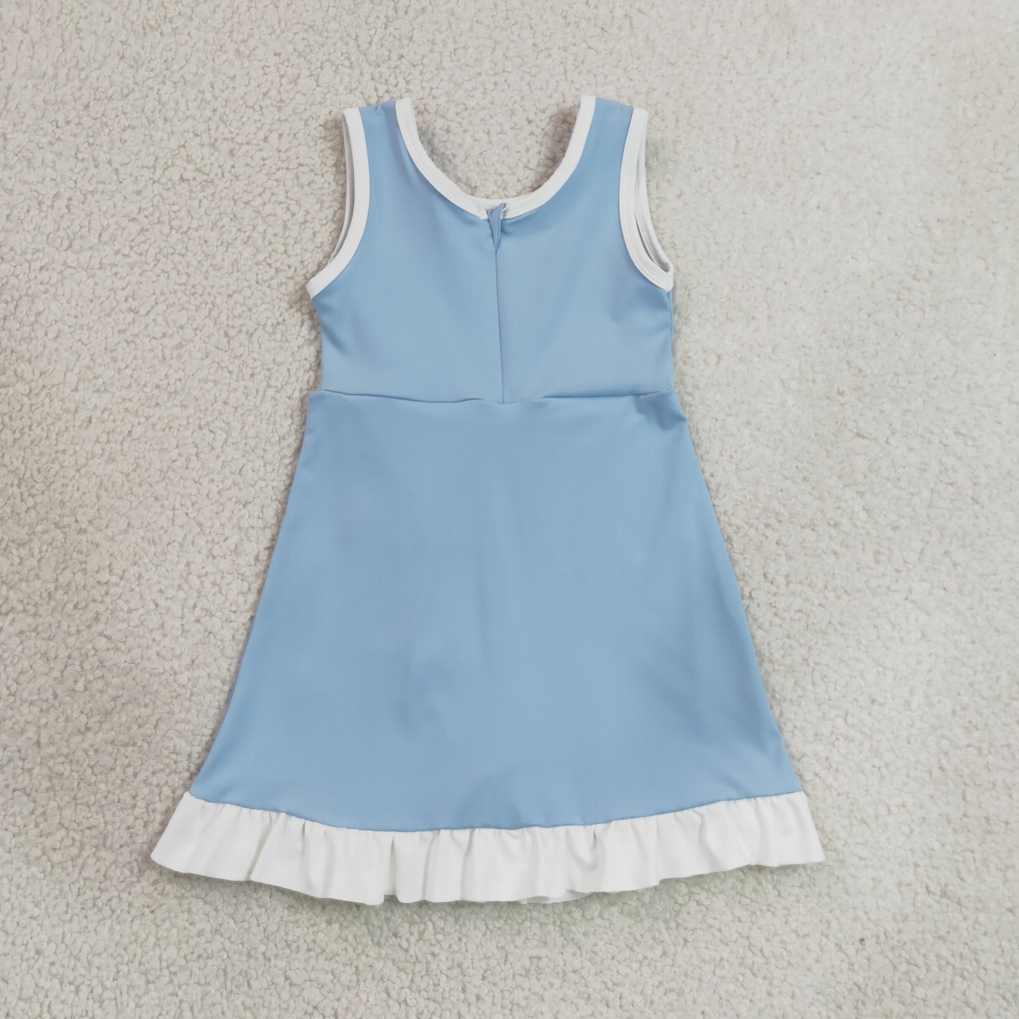 GSD4124  RTS Blue white with blue solid active girl yoga dress