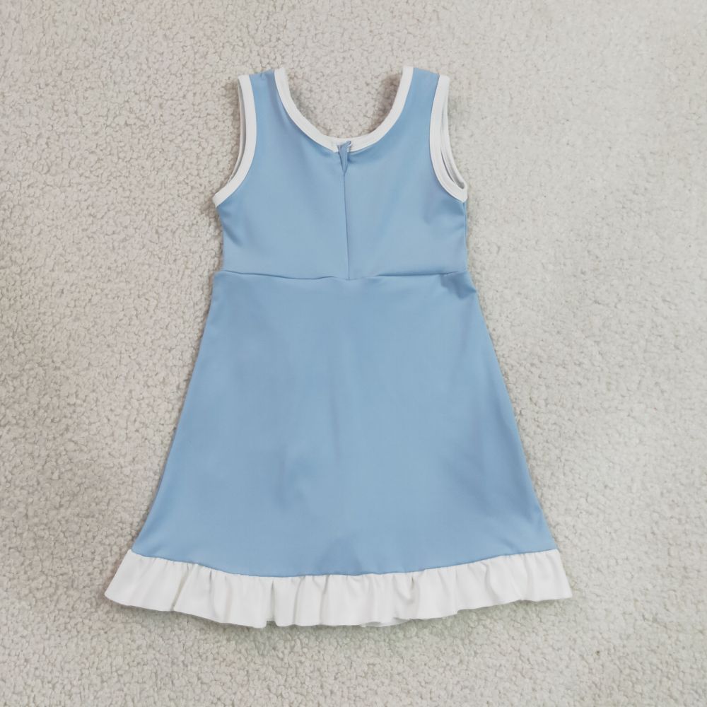 GSD4124  RTS Blue white with blue solid active girl yoga dress