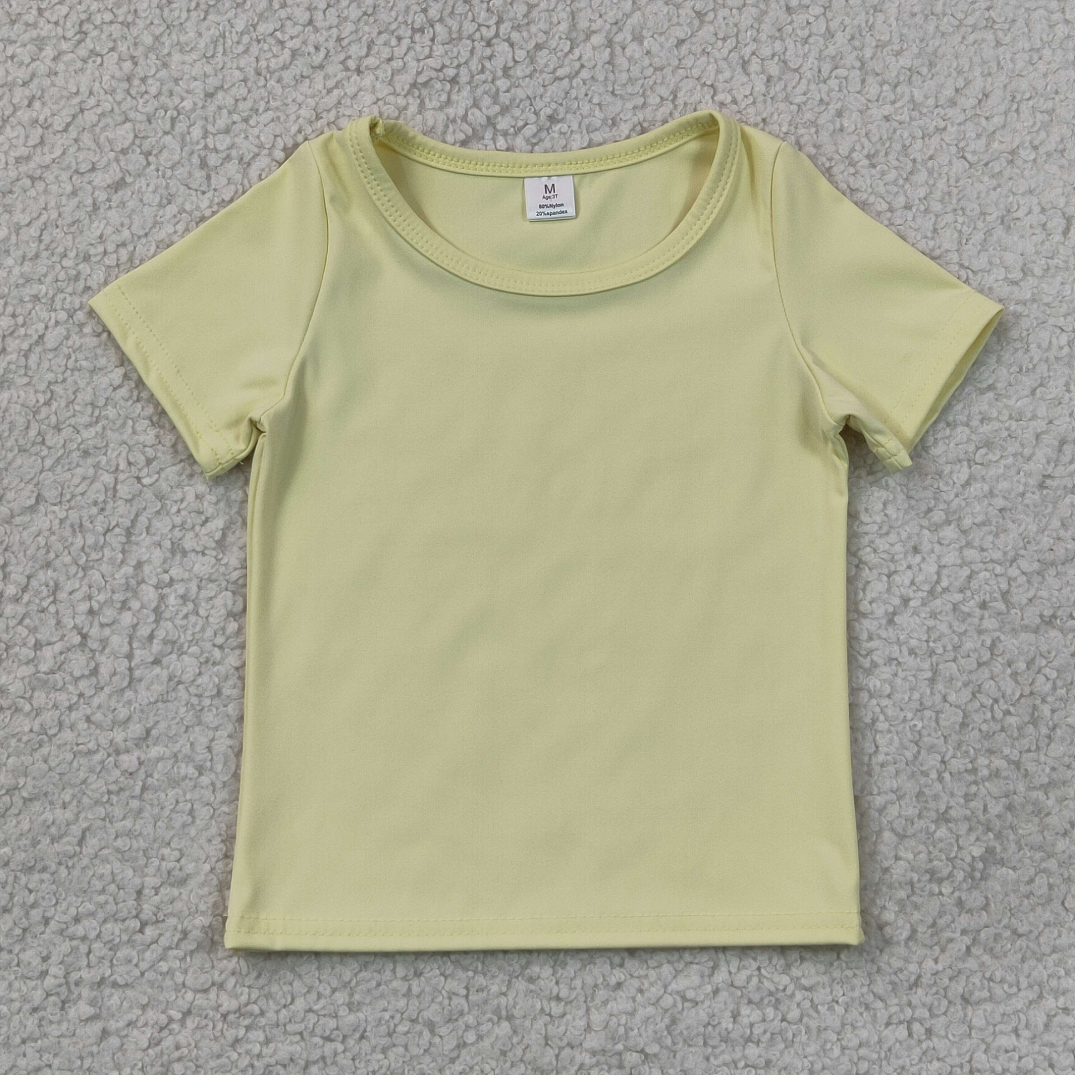 GT1632  Yellow solid Print girl short sleeve athletic yoga top