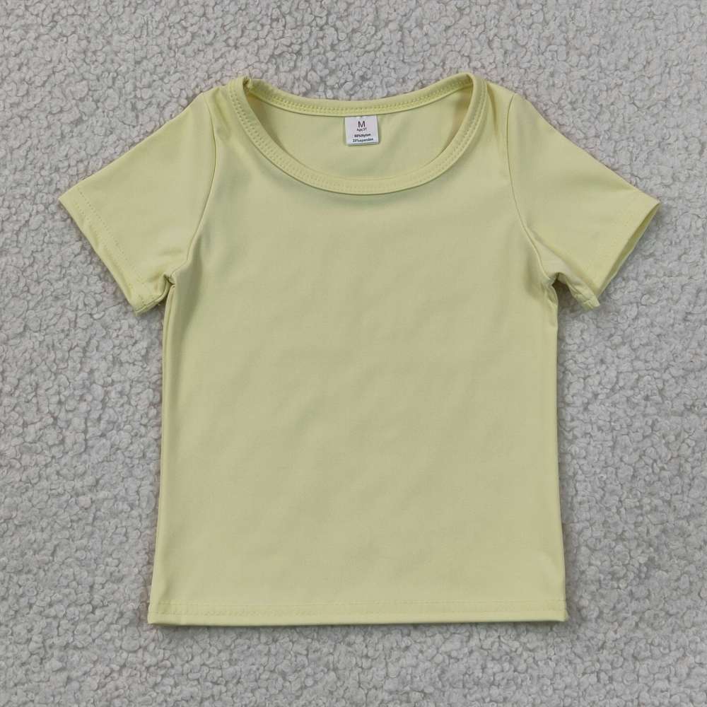 GT1632  Yellow solid Print girl short sleeve athletic yoga top