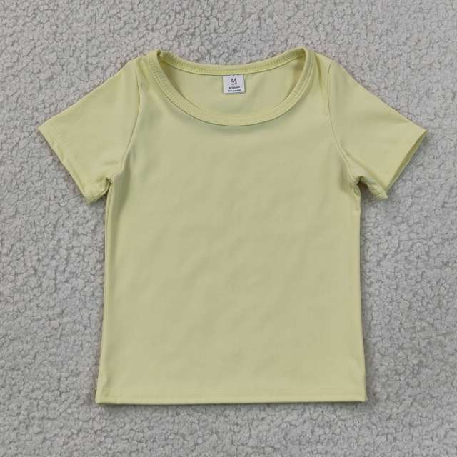 GT1632  Yellow solid Print girl short sleeve athletic yoga top