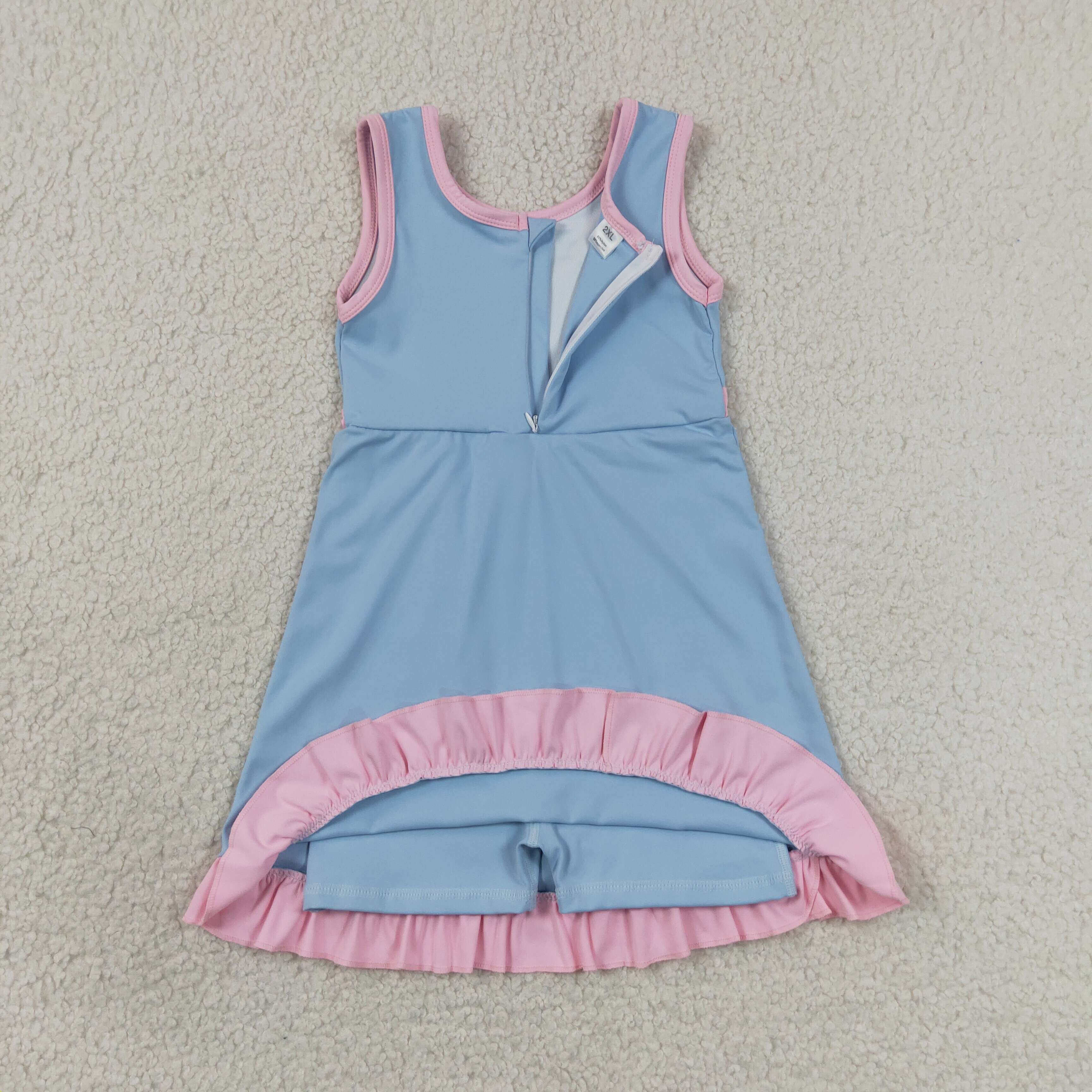 GSD4129  RTS Solid pink with blue solid active girl yoga dress