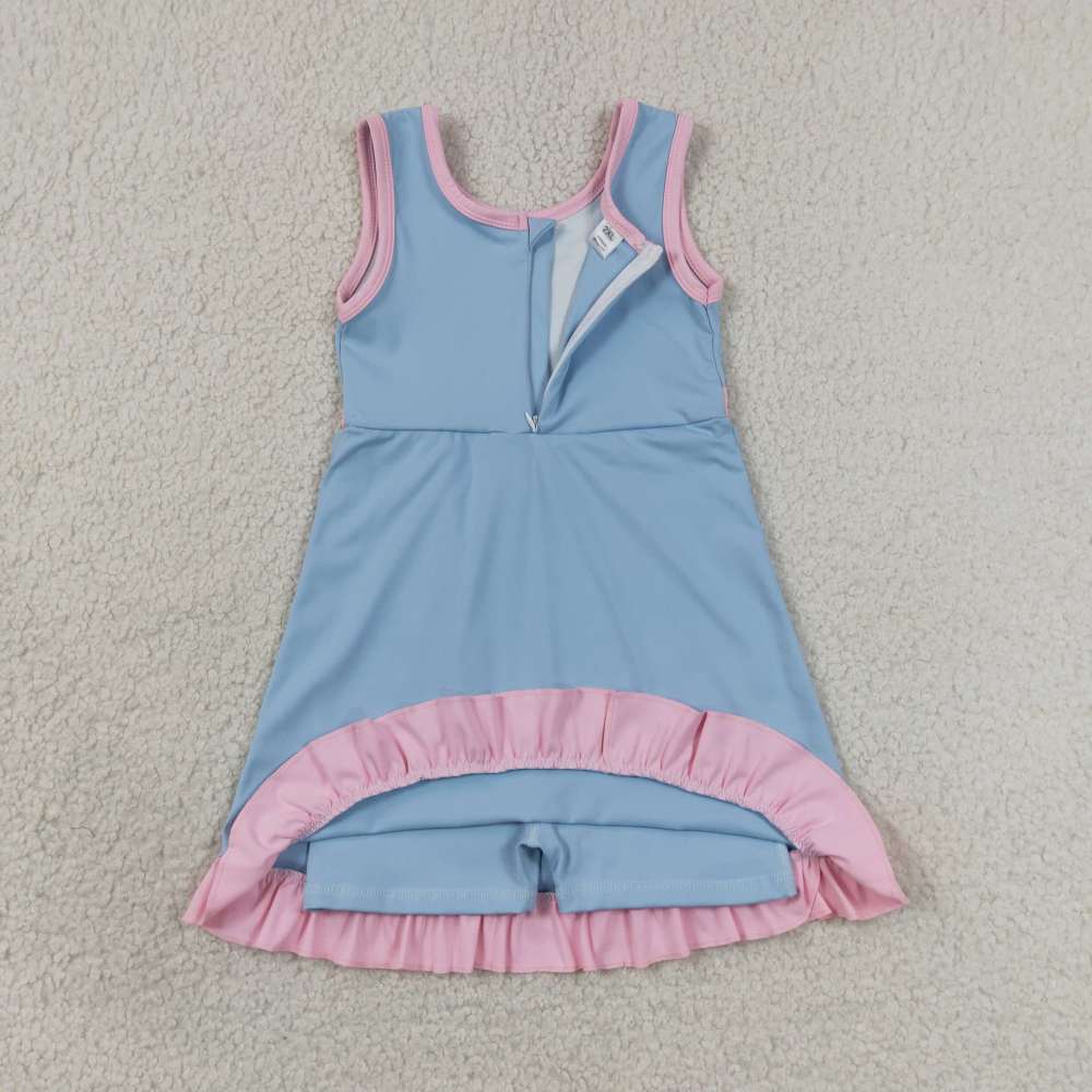 GSD4129  RTS Solid pink with blue solid active girl yoga dress