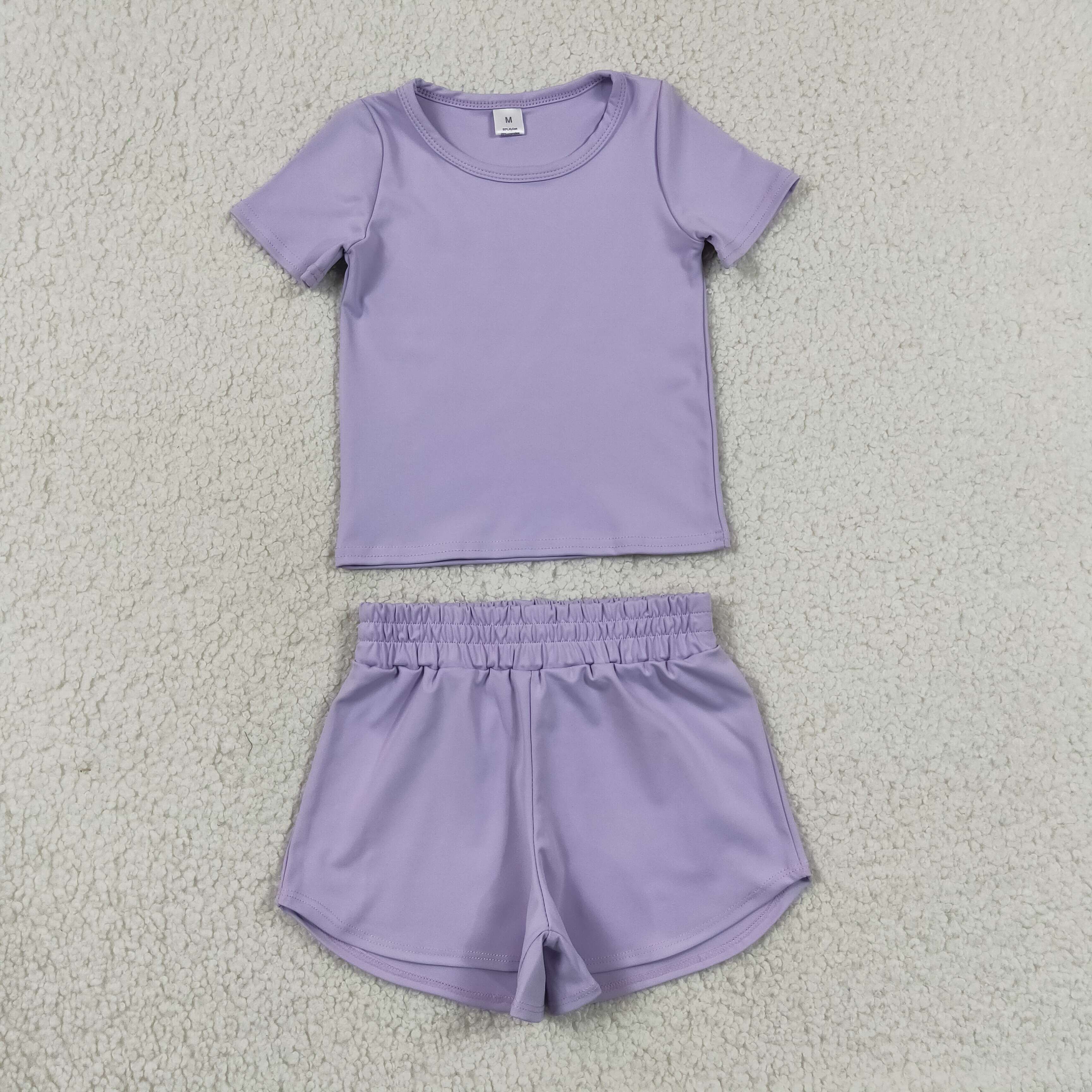GSSO3759 light purple Print Short sleeve girl  summer athletic outfits