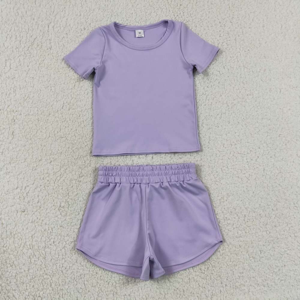 GSSO3759 light purple Print Short sleeve girl  summer athletic outfits