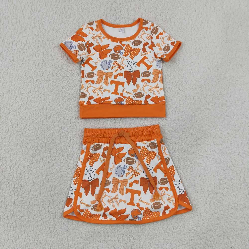 GSD4181  orange team T cheer team print active girl yoga skirt dress