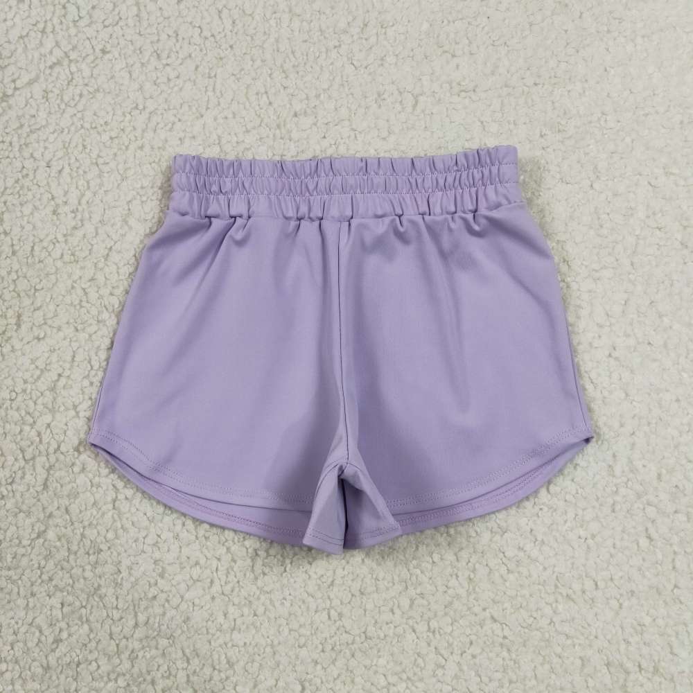 SS0895   Light Purple solid Print girl summer athletic yoga shorts