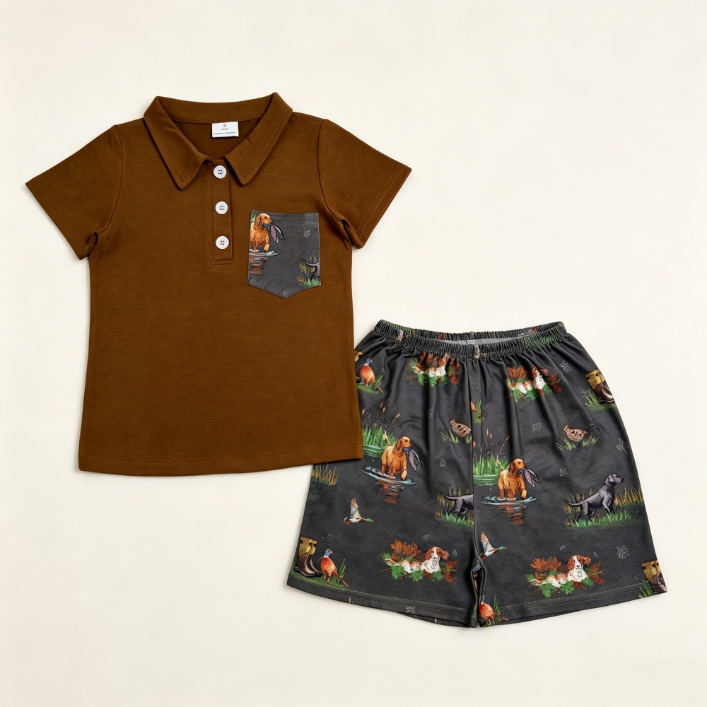 BSSO2014 RTS Brown puppy duck short sleeve boy outfits