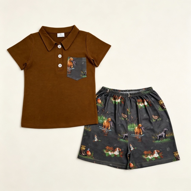 BSSO2014 RTS Brown puppy duck short sleeve boy outfits