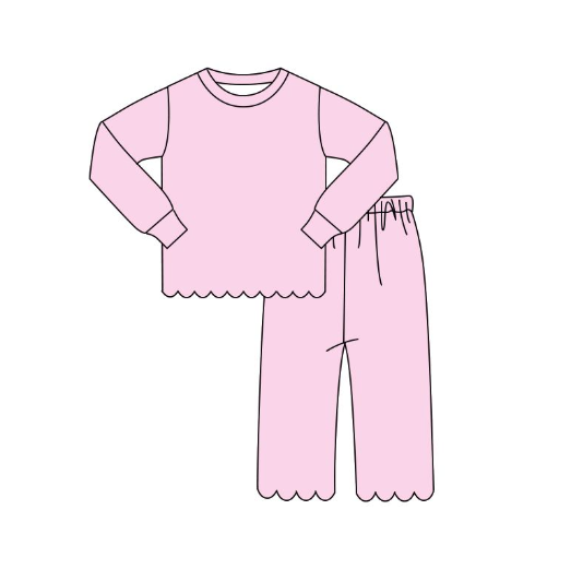 GLP3291 pre order Solid pink long-sleeved trouser suit with wavy lace trim