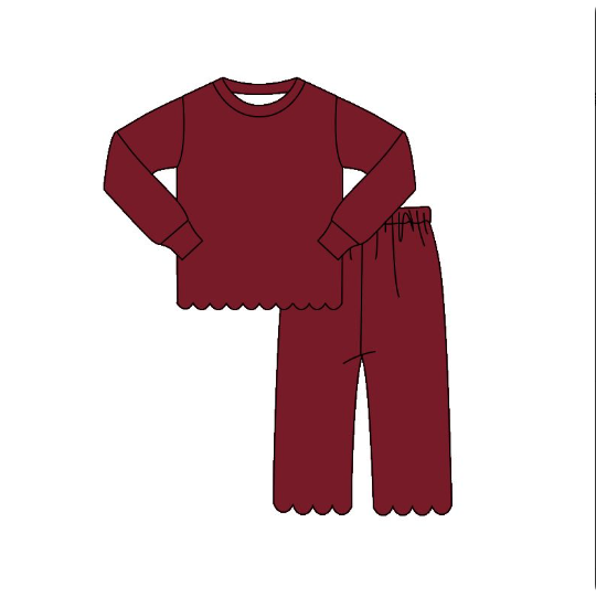 GLP3310  pre order Solid color burgundy wavy lace long-sleeved trouser suit