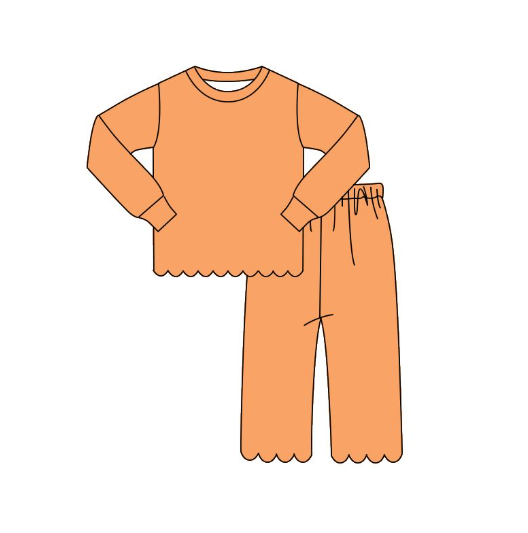 GLP3295 pre order Solid color orange wavy lace long-sleeved trouser suit