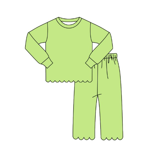 GLP3296  pre order Solid color green  wavy lace long-sleeved trouser suit